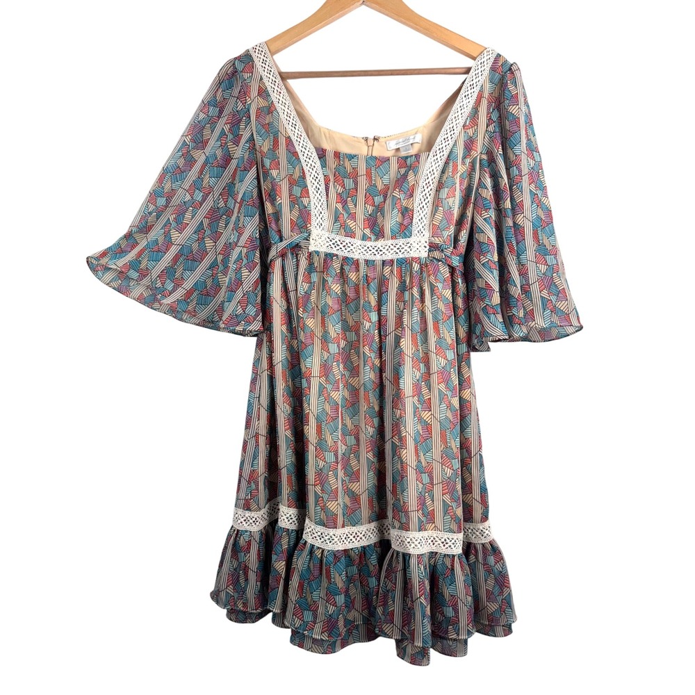 Jovovich-Hawk for Target Mini Dress sz 9 Multicolor Geometric Lace Boho retro